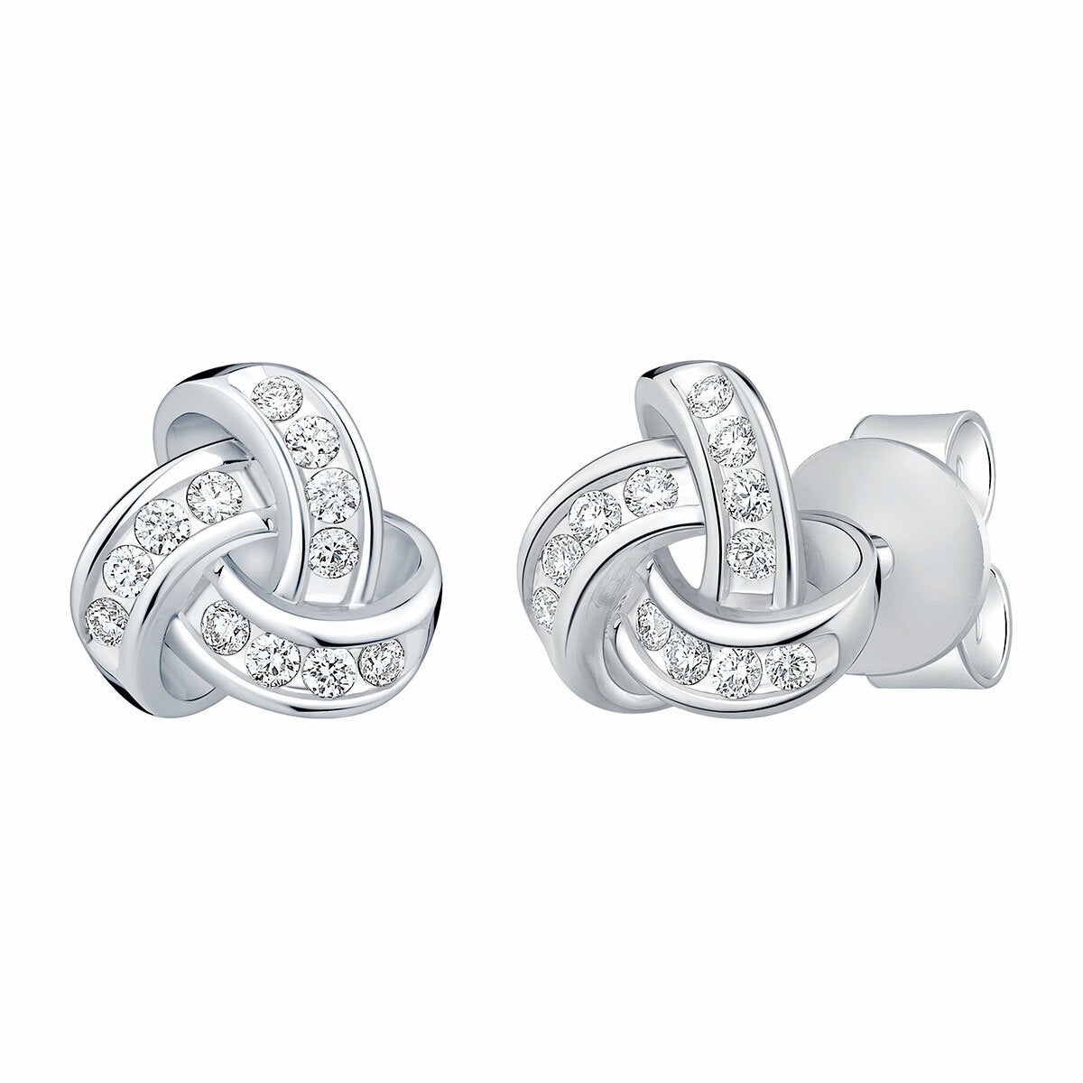 0.15ctw Round Brilliant Cut Diamond Knot Earrings, 14ct White Gold