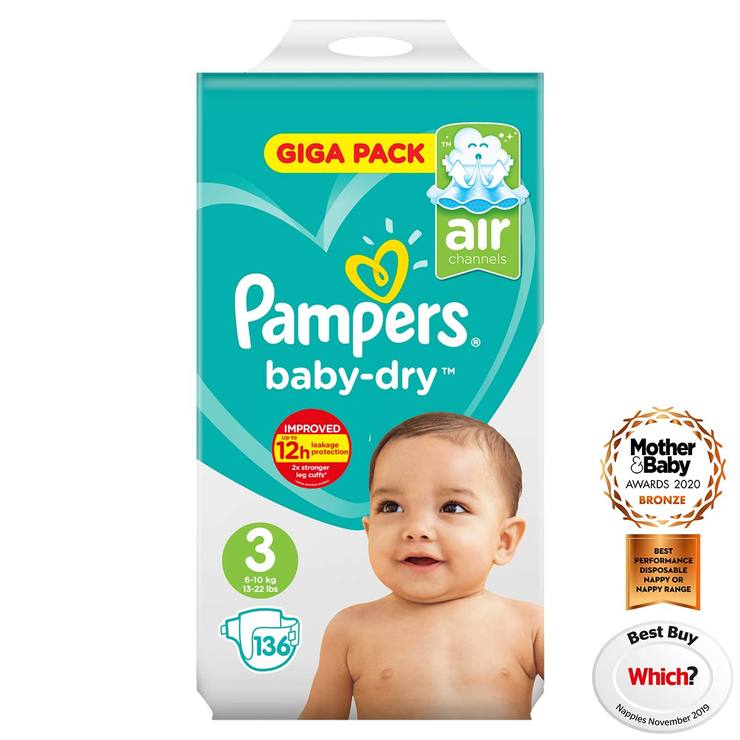 Pampers Baby-Dry Nappies Size 3, 136 