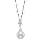 8-8.5mm Cultured Freshwater Pearl & 0.34ctw Round Brilliant Cut Diamond Pendant, 18ct White Gold