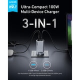 Anker Prime Charger (100W, 3 Ports, GaNPrime) with 0.9 m 240W USB-C to USB-C Cable and 1.8 m 240W USB-C to USB-C Cable