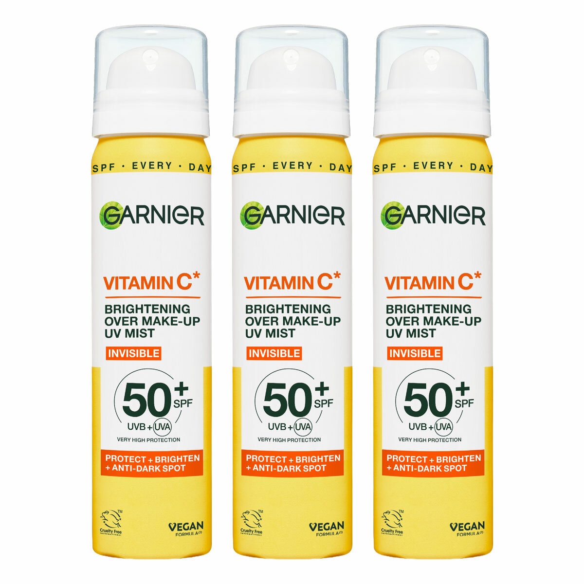 Garnier Vitamin C Brightening Over Make-up UV Sun Cream Mist,SPF50+, 3 x 75ML