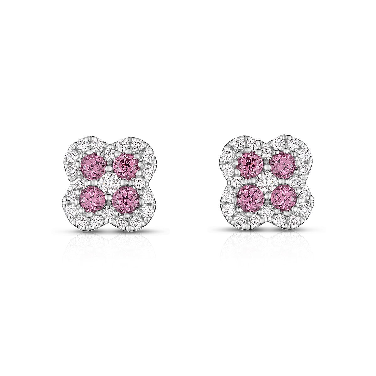 Round Cut Garnet & 0.15ctw Diamond Earrings, 14ct White Gold