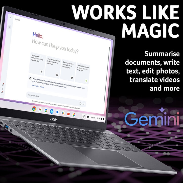 Acer Chromebook Plus 514, Intel Core i5, 8GB RAM, 256GB SSD, 14 Inch Laptop, NX.J5XEK.005