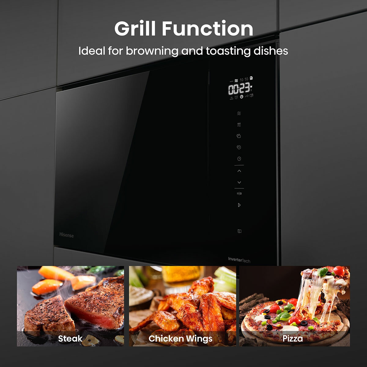 Hisense Hi6 BlackLine BIM325GI63DBGUK Built-In 25L Microwave with Grill, in Jet Black