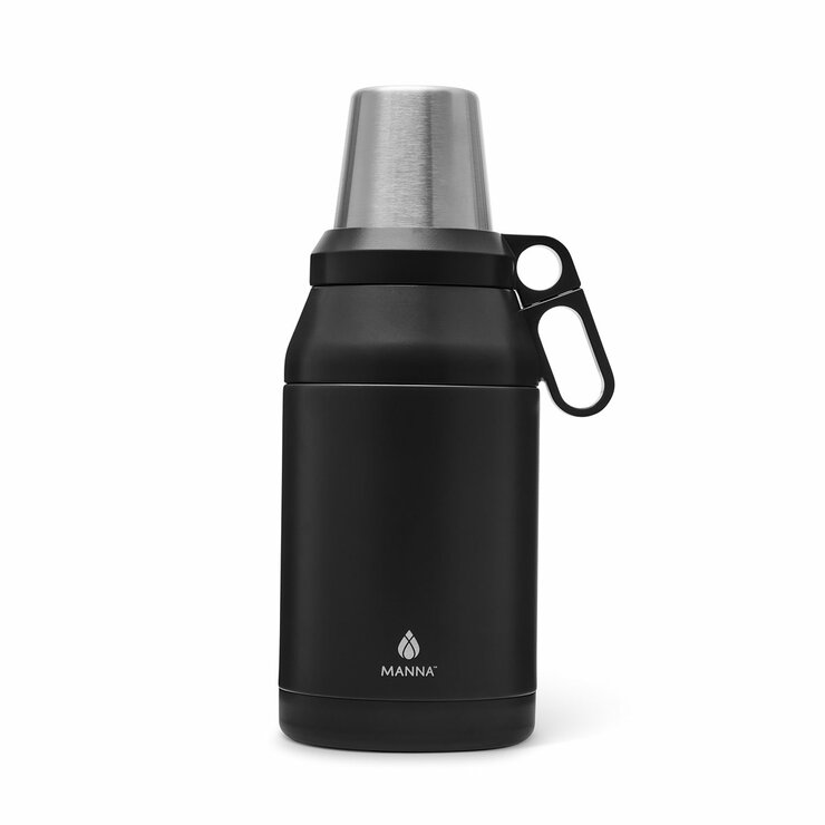 Manna Stack Jug with 4 Stackable Stainless Steel Cups, 1.9L in Black