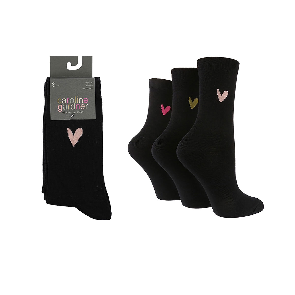 Caroline Gardner Ladies Crew Sock 6 Pack in Black