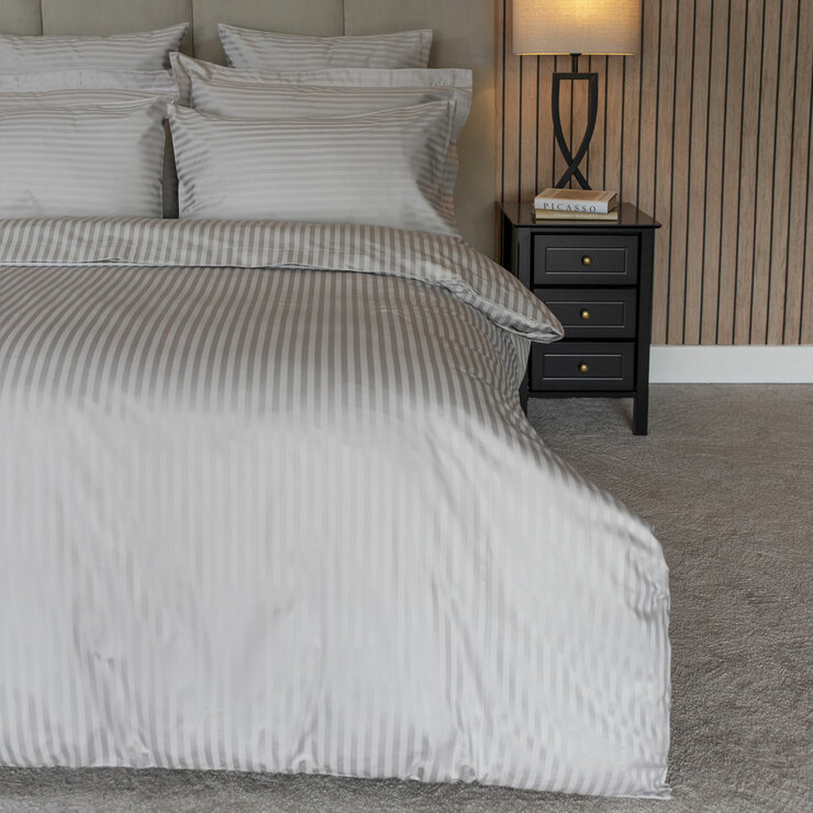 Belledorm 540 Thread Count Satin Stripe Grey Duvet Cover Set in 3 Sizes