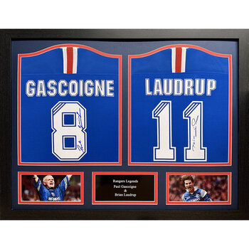 Brian Laudrup & Paul Gascoigne Double Signed Framed Rangers Shirts
