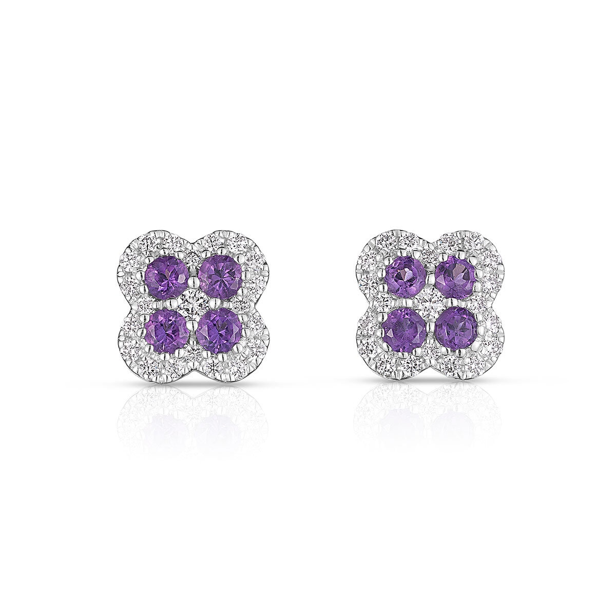 Round Cut Amethyst & 0.15ctw Diamond Earrings, 14ct White Gold