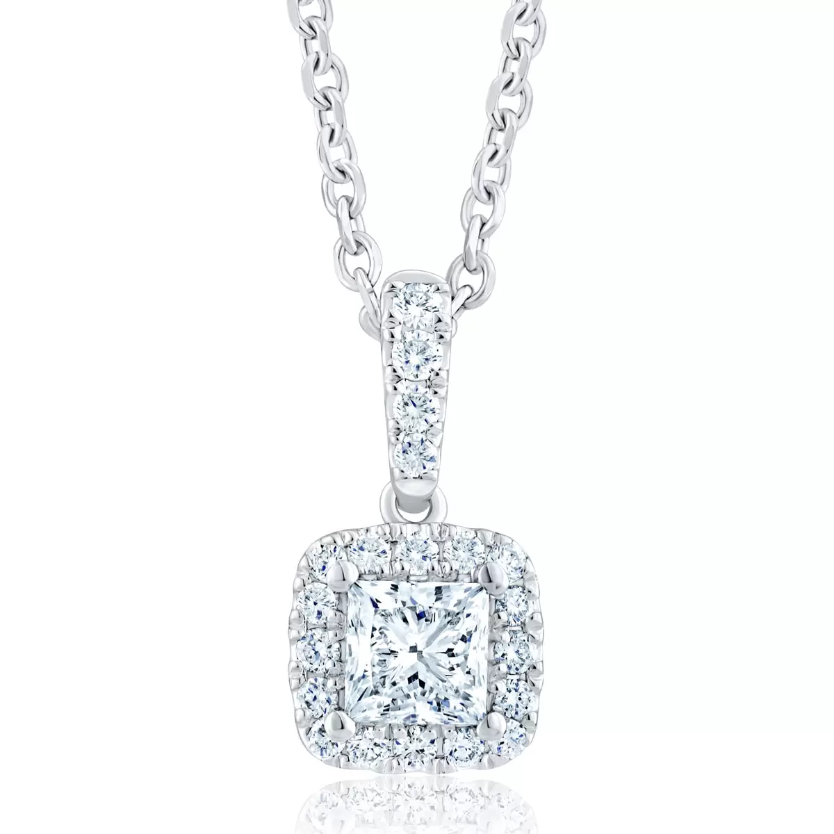 0.60ctw Halo Diamond Pendant, 14k White Gold