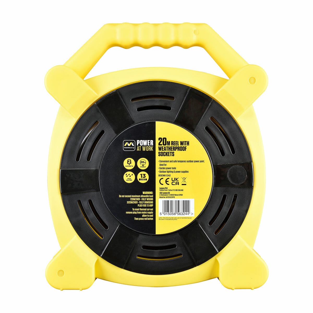 Masterplug 20M Cable Reel with 2 IP54 Sockets