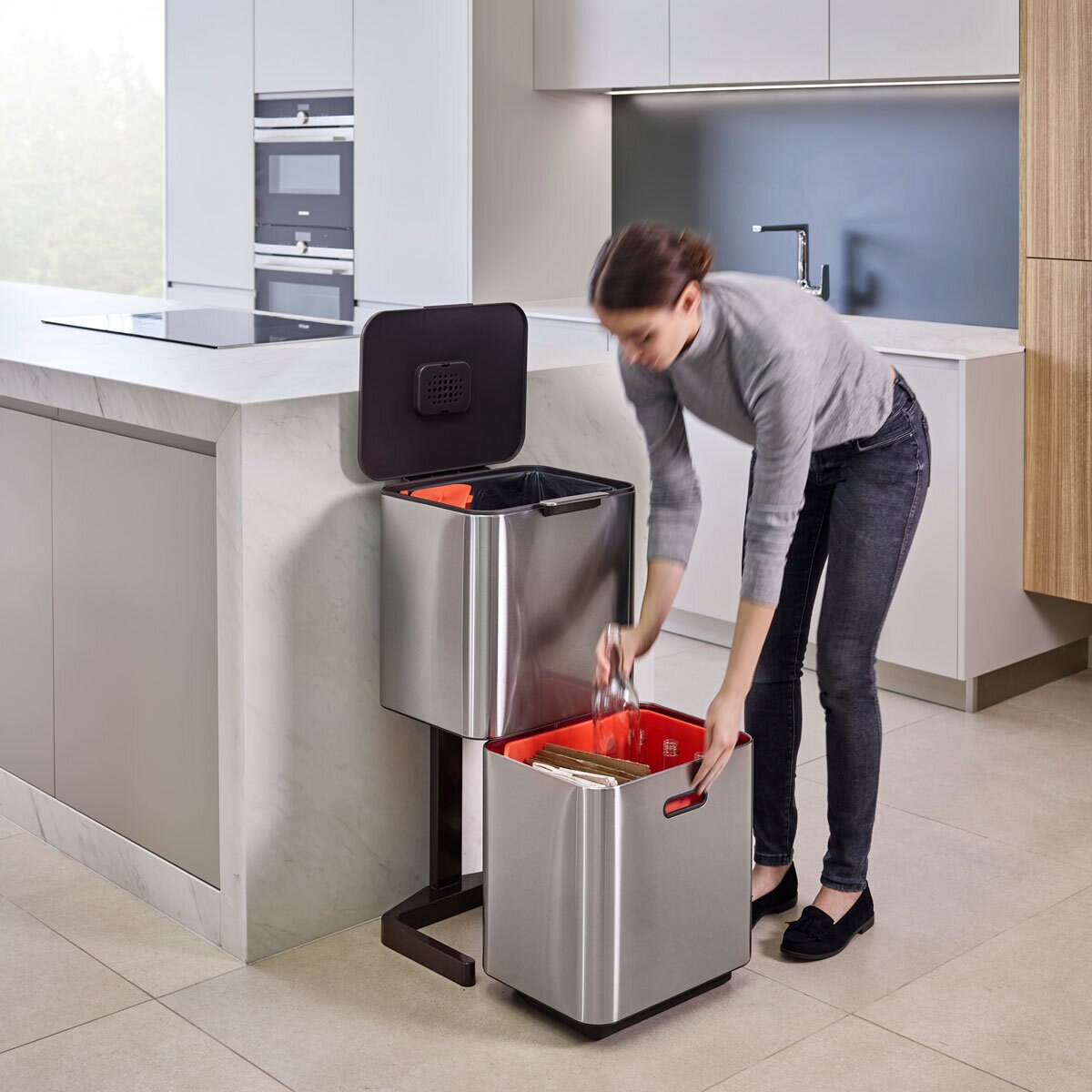 Joseph Joseph 60L Waste Separation Bin - Stainless Steel