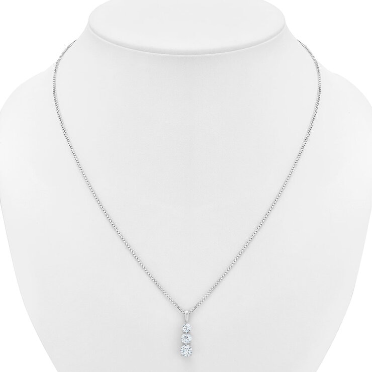 1.00ctw Round Brilliant Cut 3 Stone Diamond Pendant, 14ct White Gold