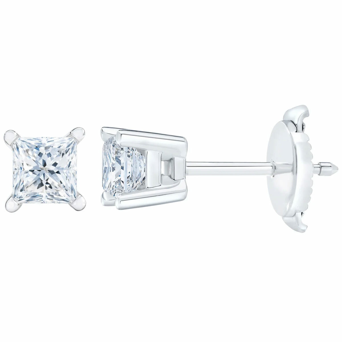 0.73ctw Princess Cut Diamond Stud Earrings, 14ct White Gold
