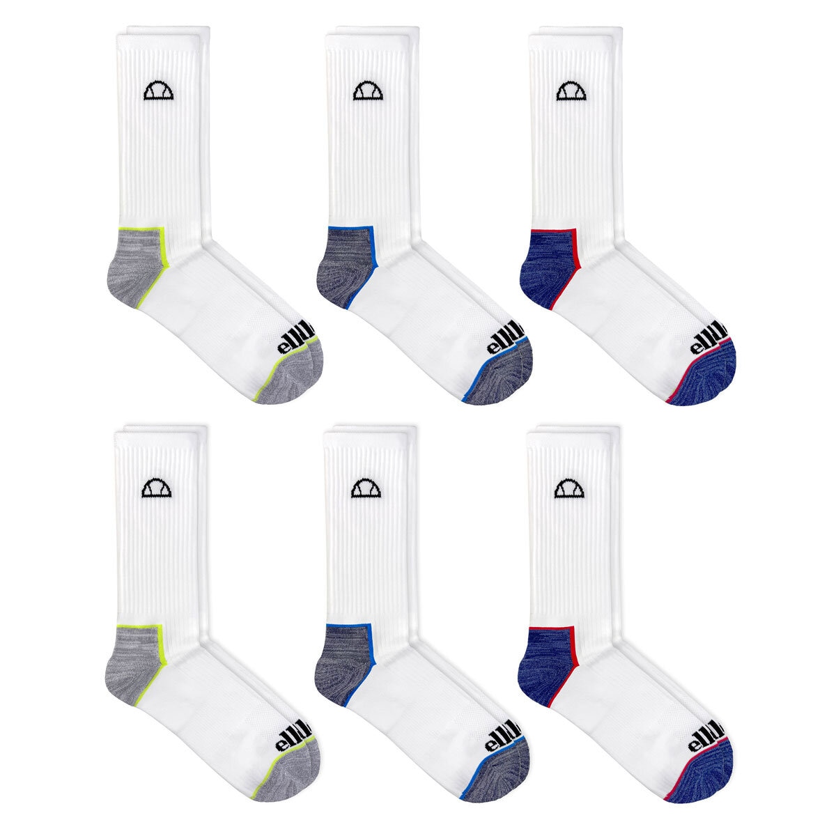 Ellesse Men's Performance Crew Socks, 6 Pack