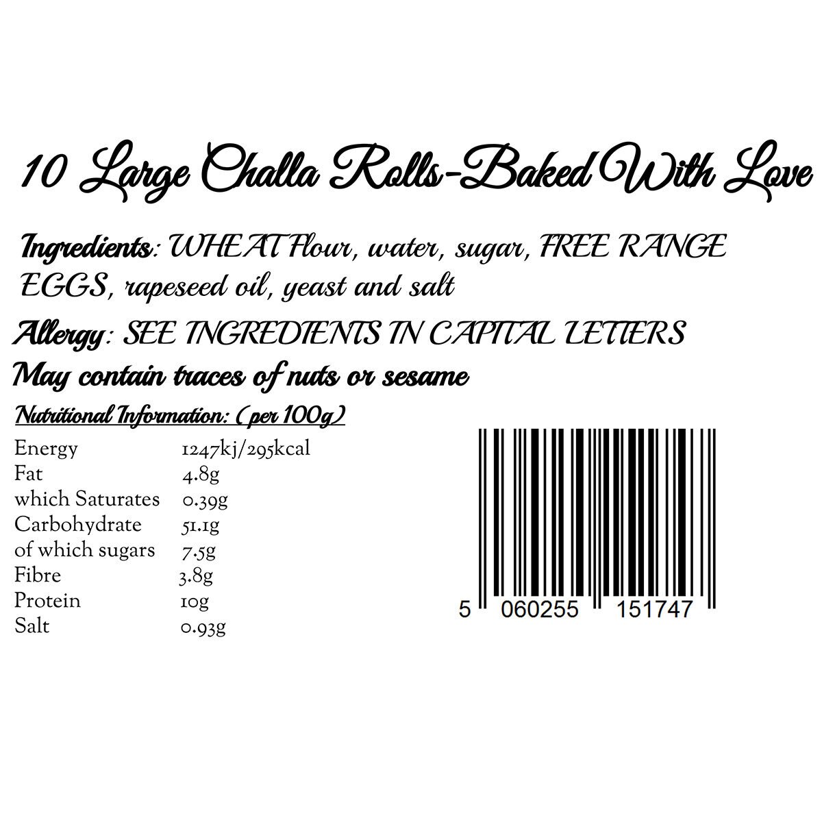 Cohen's Bakery Large Challa Rolls, 10 Pack