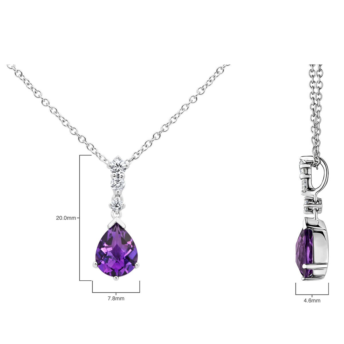 Pear Cut Amethyst & 0.20ctw Diamond Pendant, 18ct White Gold