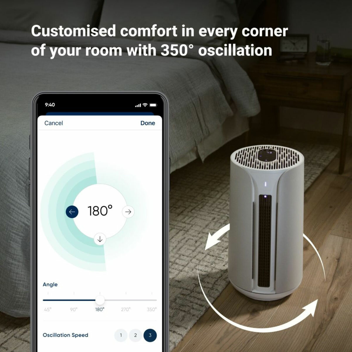Lifestyle image of Blueair T10i ComfortPure™ 3-in-1 Air Purifier with 350 degree oscillation Lifestyle image of Blueair T10i ComfortPure™ 3-in-1 Air Purifier with 350 degree oscillation