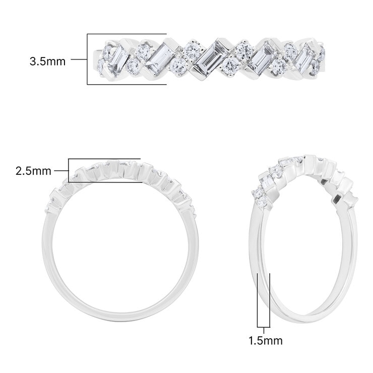 0.30ctw Baguette & Round Brilliant Cut Diamond Band Ring, 18ct White Gold