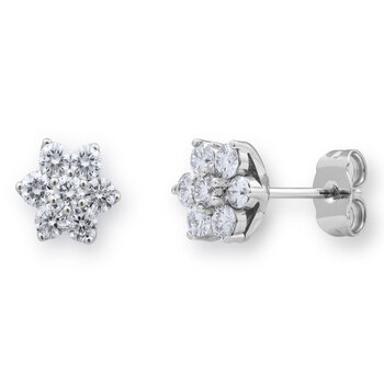 1.00ctw Round Brilliant Cut Diamond Daisy Earrings, 18ct White Gold