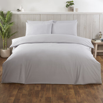 Cotton Exchange Manchester 200 Thread Count Percale Grey Duvet Cover Set in 4 Sizes