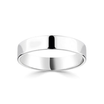 4.0mm Classic Flat Court Wedding Ring, 18ct White Gold