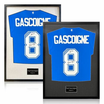Paul Gascoigne Signed Framed Rangers Football Shirt in 2 Options: White or Black Mount