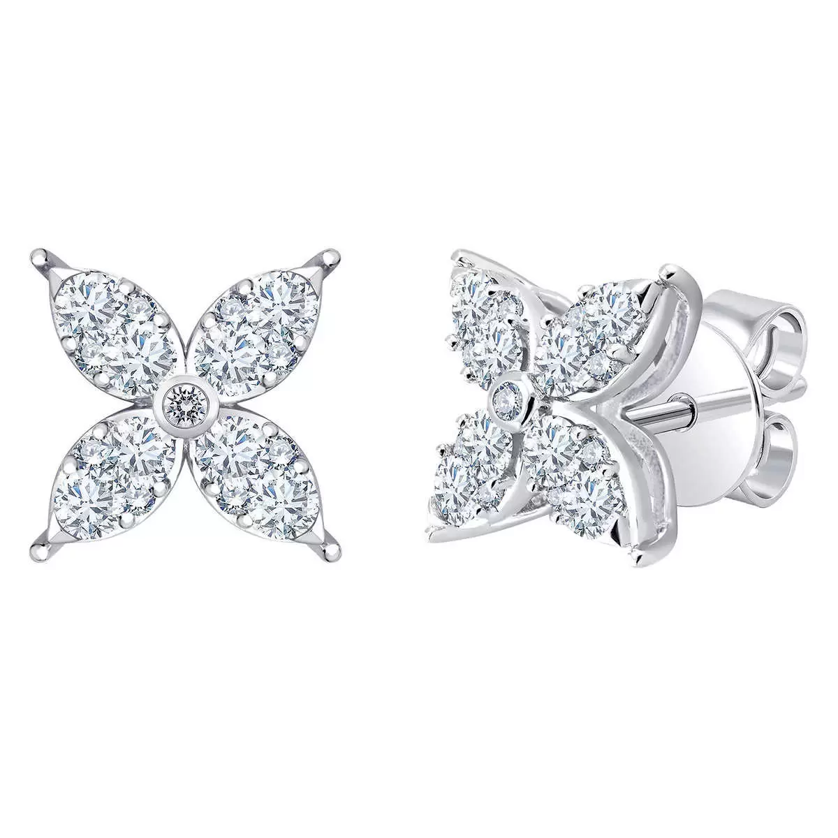 0.90ctw Flower Stud Diamond Earrings, 14k White Gold