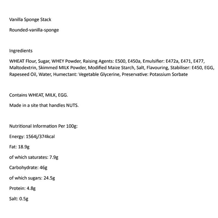 Vanilla Sponge Nutritional Information