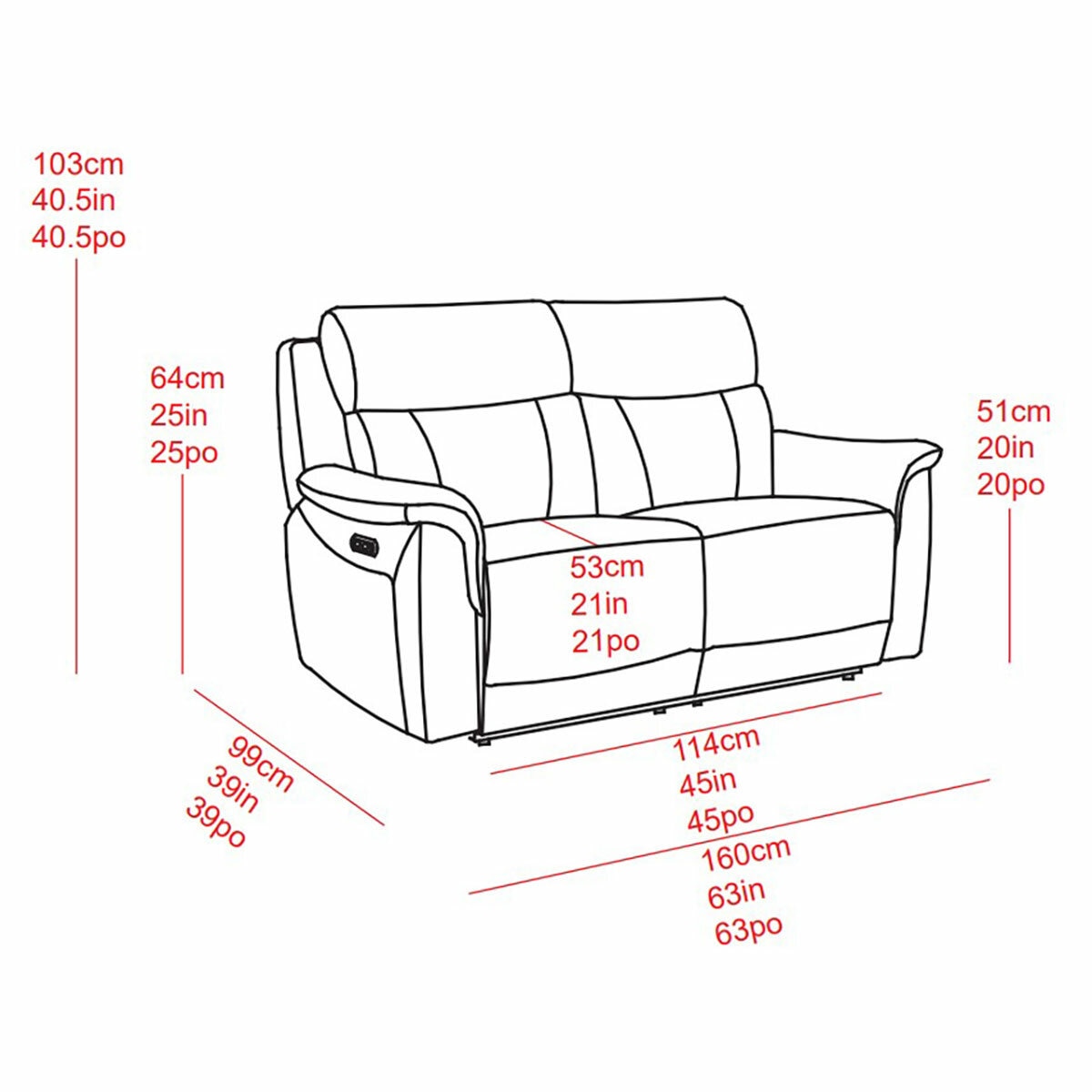 Oscar Grey Leather Power Reclining 2 Seater Sofa with Power Headrest