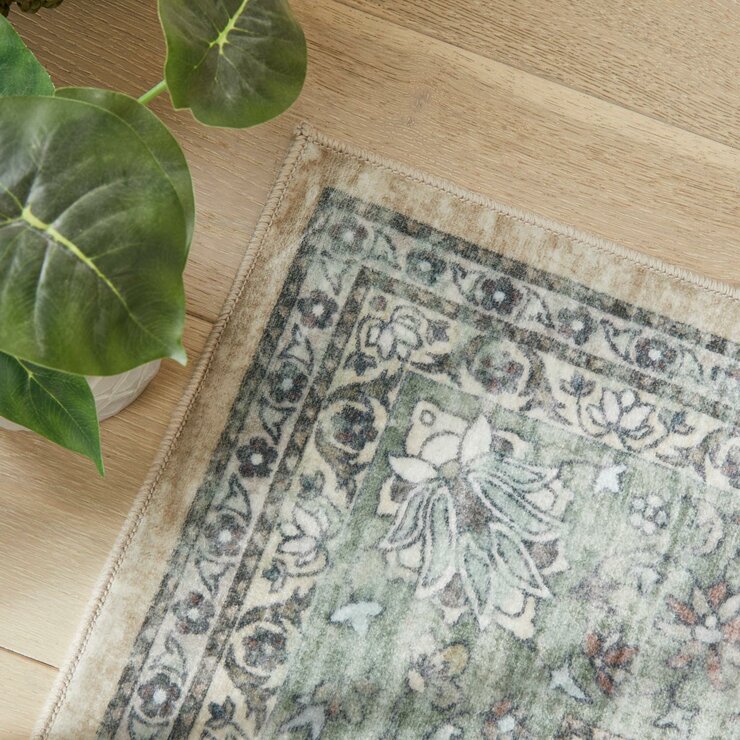 Concept Looms Liberty Cream Green Washable Rug, in 3 Sizes