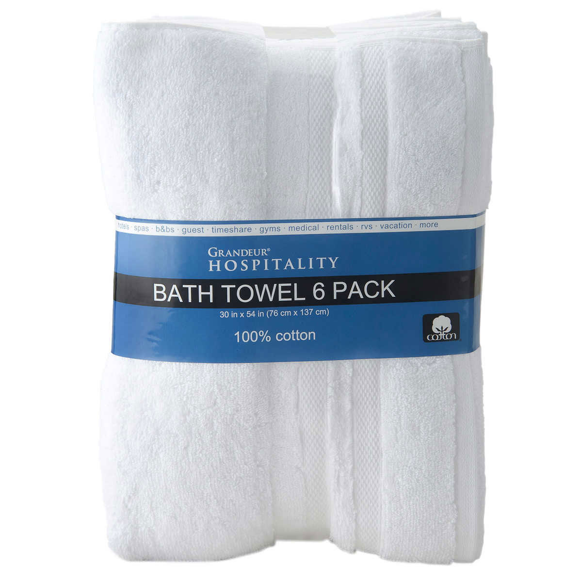 Grandeur 100% Cotton Hospitality Bath Towels, 6 Pack