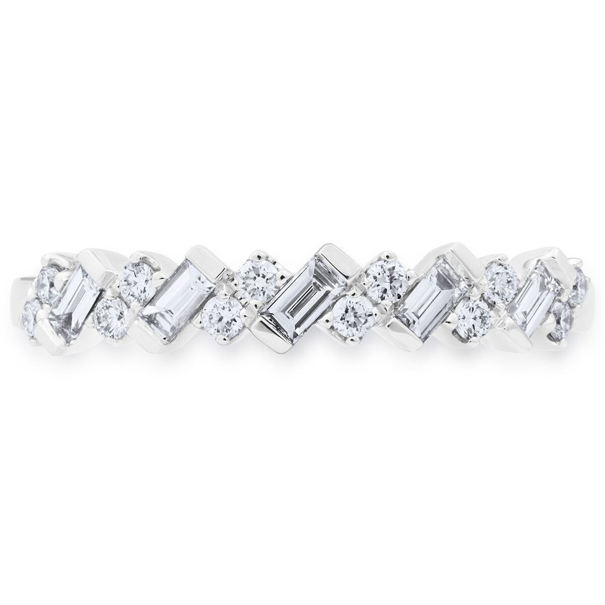 0.30ctw Baguette & Round Brilliant Cut Diamond Band Ring, 18ct White Gold