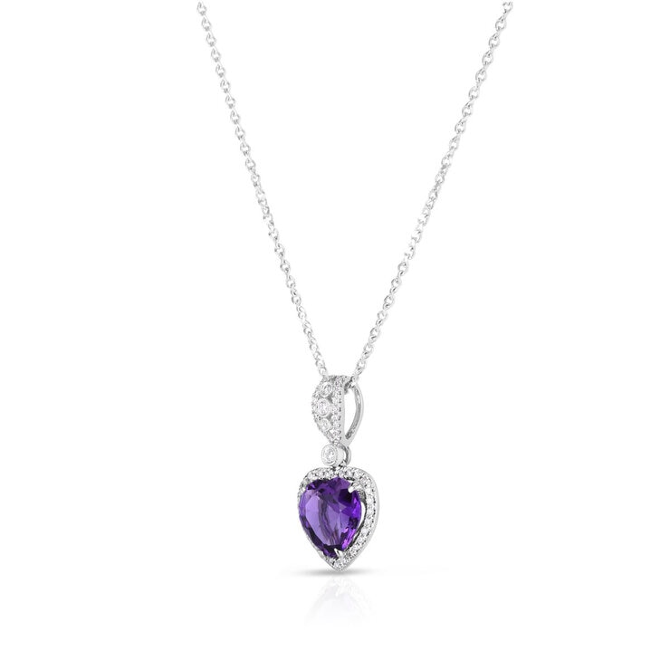Amethyst & 0.19ctw Diamond Heart Pendant, 14ct White Gold Amethyst & 0.19ctw Diamond Heart Pendant, 14ct White Gold