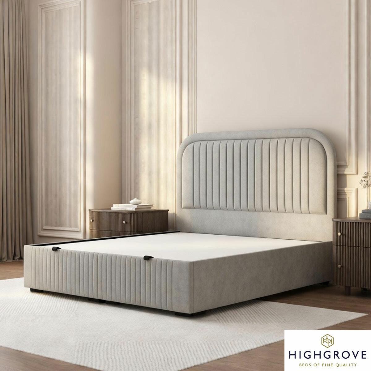 Highgrove Ashford Grey Fabric Full Ottoman Bed Frame in 3 Sizes Highgrove Ashford Grey Fabric Full Ottoman Bed Frame in 3 Sizes