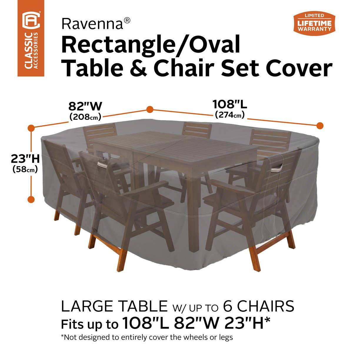 Classic Accessories Ravenna Large, Outdoor Patio Table Cover Rectangle