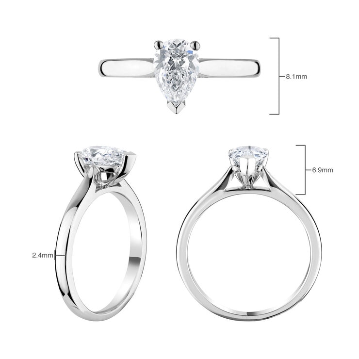 1.00ct Pear Cut Diamond Solitaire Ring, Platinum