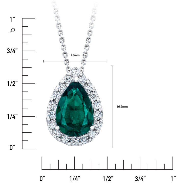 Pear Shaped Lab Emerald and 0.45ctw Diamond Pendant. Pear Shaped Lab Emerald and 0.45ctw Diamond Pendant.