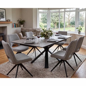 Jordan Ceramic Extending Dining Table + 6 Grey Chairs, Seats 6-8
