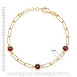 Round Cut Garnet Paperclip Bracelet, 14ct Yellow Gold