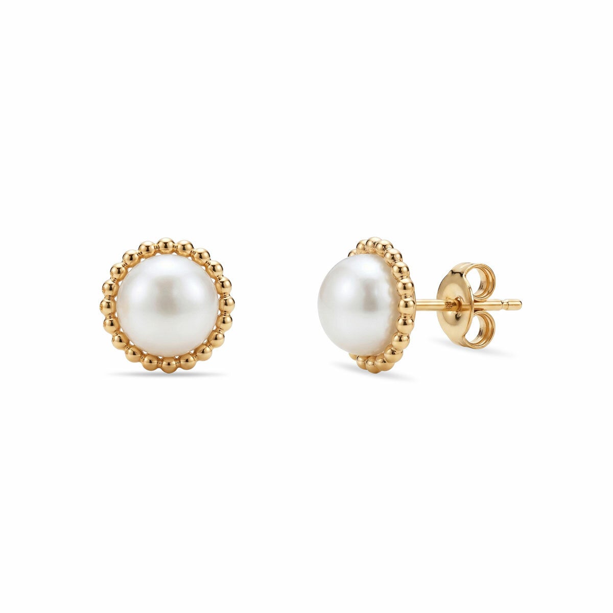 6.5-7mm Cultured Freshwater White Pearl Earrings, 14ct Yellow Gold