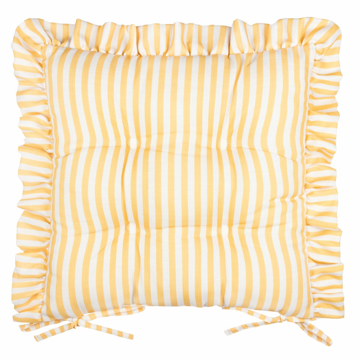 Wylder Millie Ruffle Yellow Striped Indoor Outdoor Seat Pad 2 Pack, 40 x 40 cm
