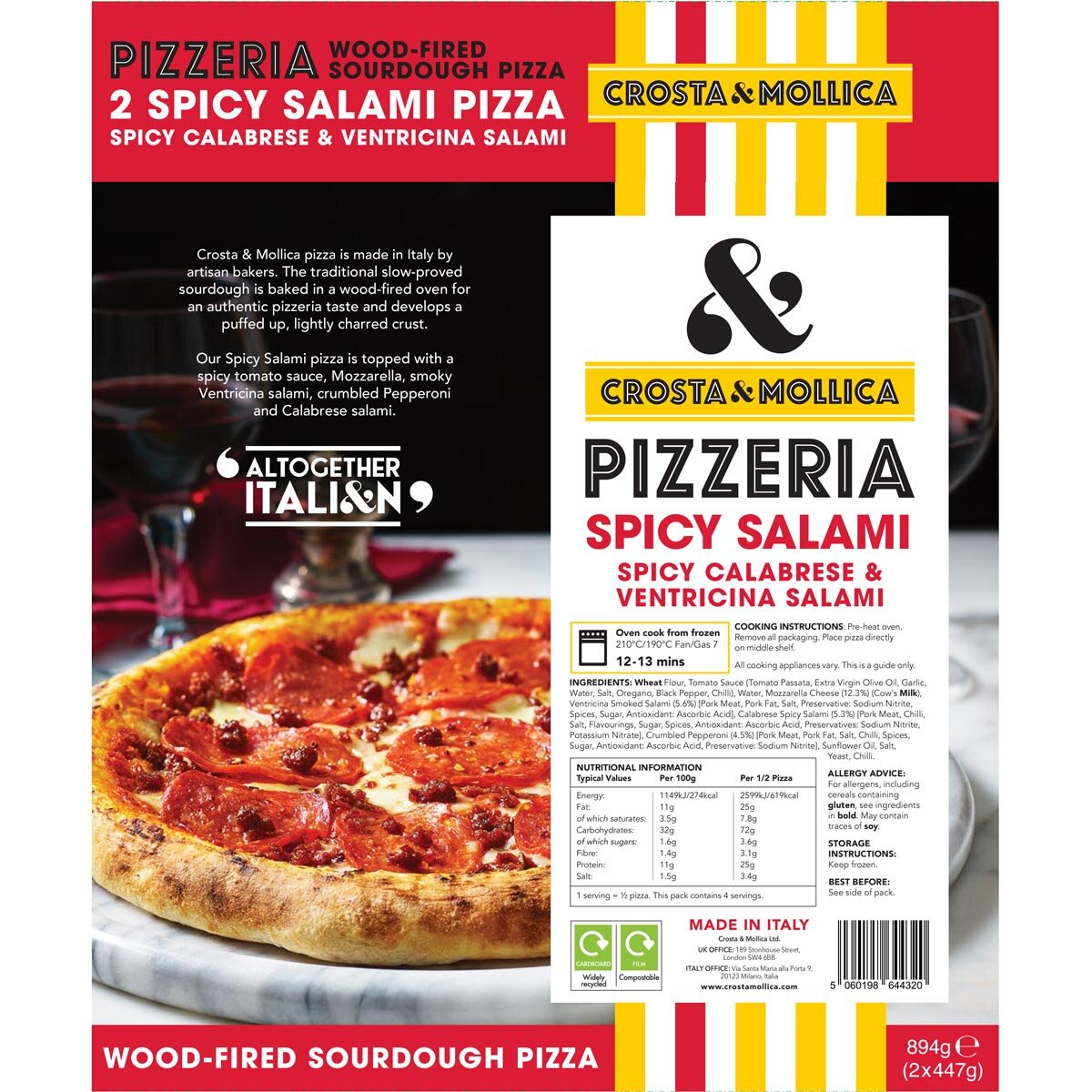 Crosta & Mollica Spicy Salami Sourdough Pizza, 2 x 447g