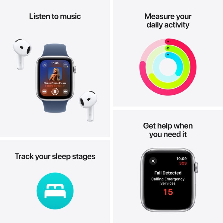 Apple Watch SE GPS, 44mm Silver Aluminium Case with Storm Blue Sport Band Loop, MXET3QA/A