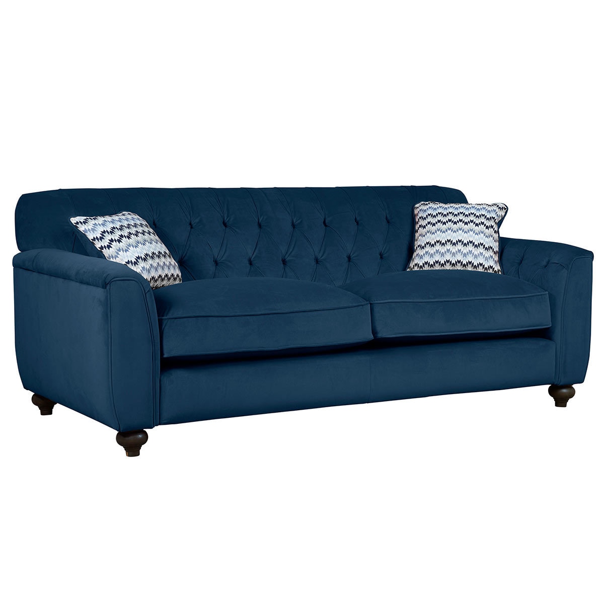 Avante Button Back 4 Seater Velvet Sofa with 2 Accent Pillows, Indigo