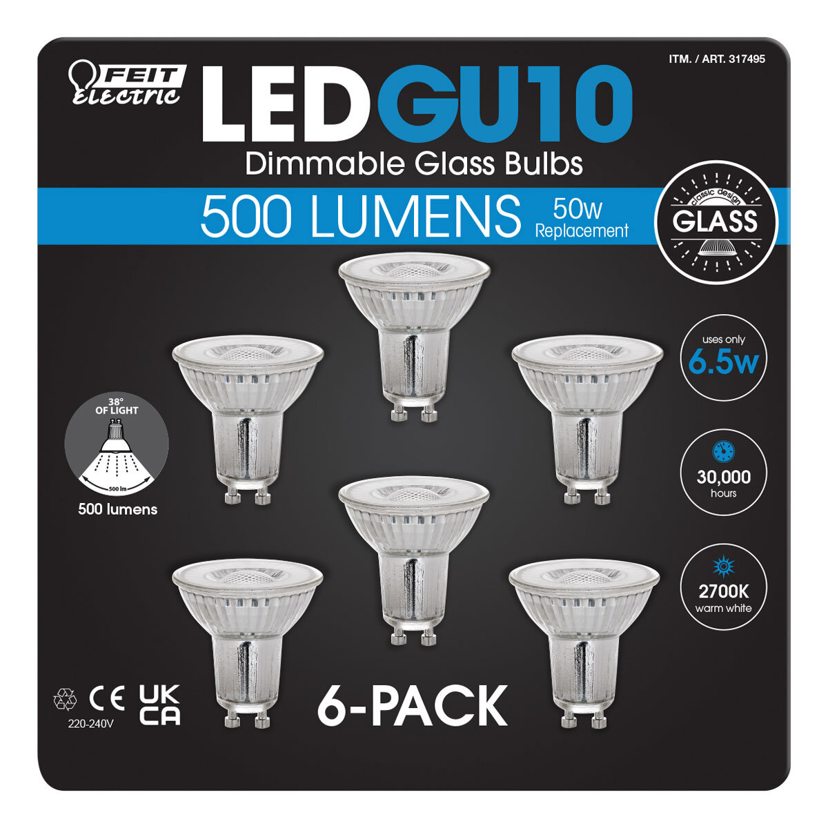 Feit Electric LED GU10 50W Replacement Dimmable - 6 Pack