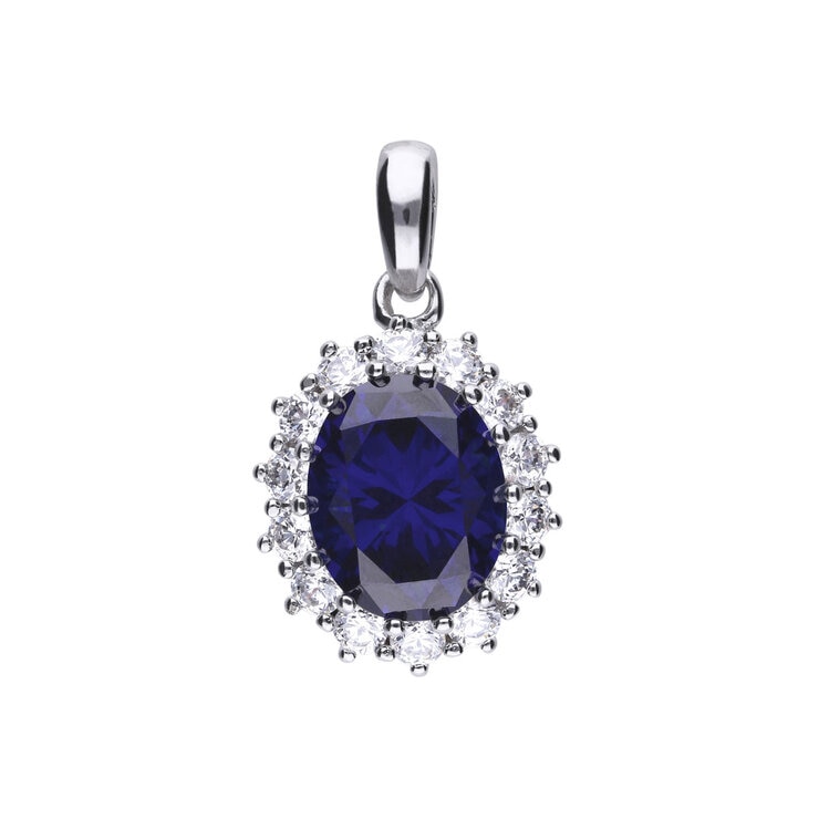 DiamonFire Sterling Silver Blue Cubic Zirconia Oval Pendant With Surround DiamonFire Sterling Silver Blue Cubic Zirconia Oval Pendant With Surround