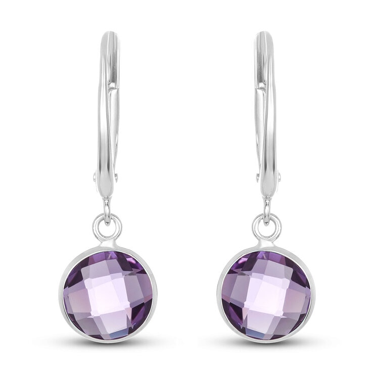 Round Cut Amethyst Earrings, 14ct White Gold