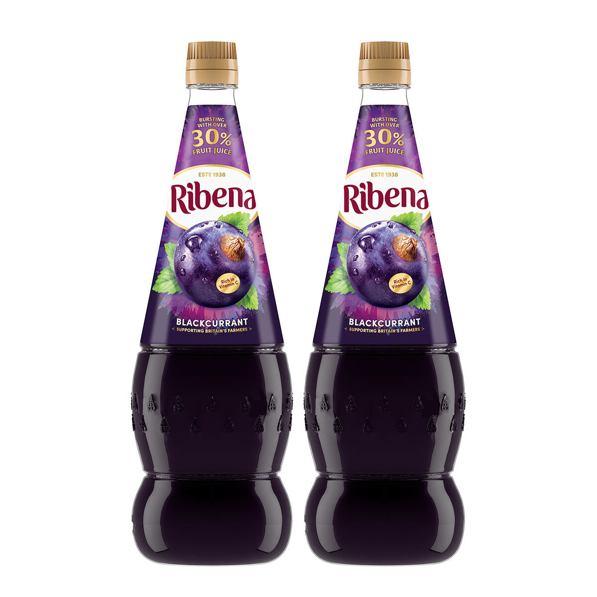 Front of pack 2 bottles of ribena 1.5L