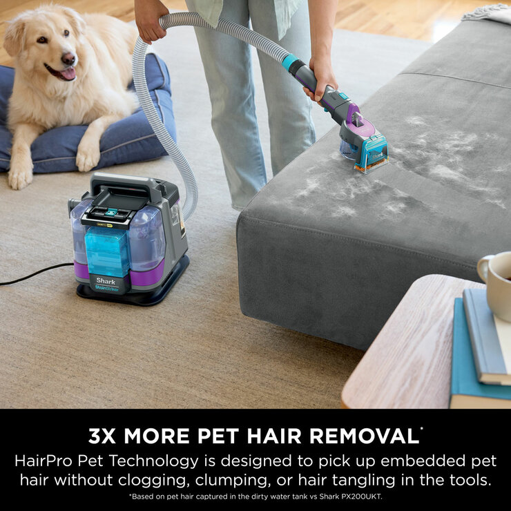 Lifestyle image of Shark StainStriker HairPro Pet Stain & Spot Cleaner with HairPro Pet Technology